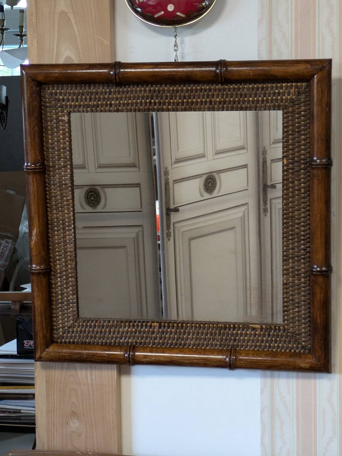 Bamboo rattan mirror