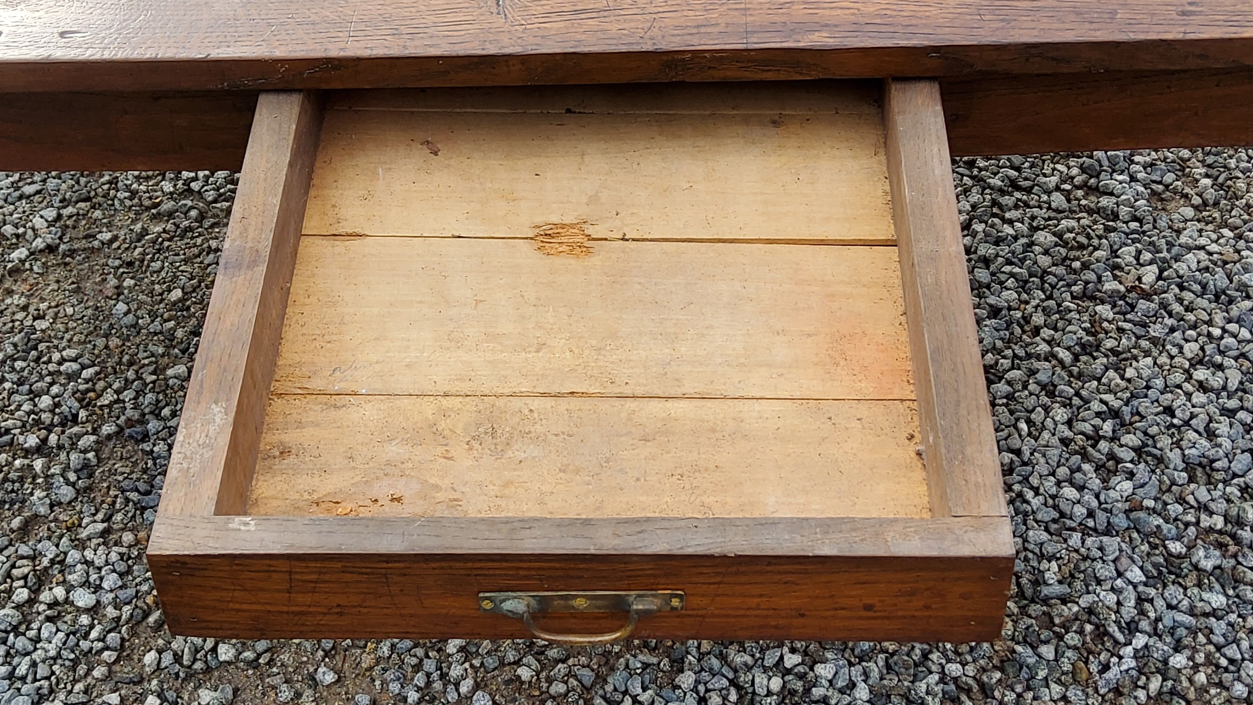 Oak farmhouse coffee table nineteenth century 1 drawer feet bobbins 149cm