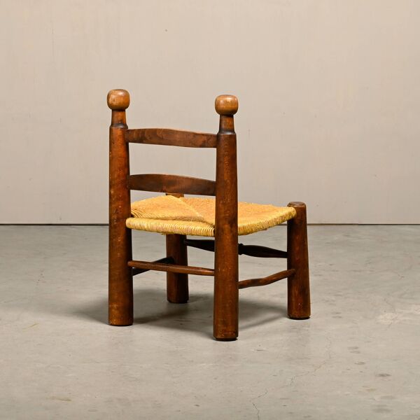 Fauteuil bas FireSide en chêne et corde à papier attribué à Charles Dudouyt, France