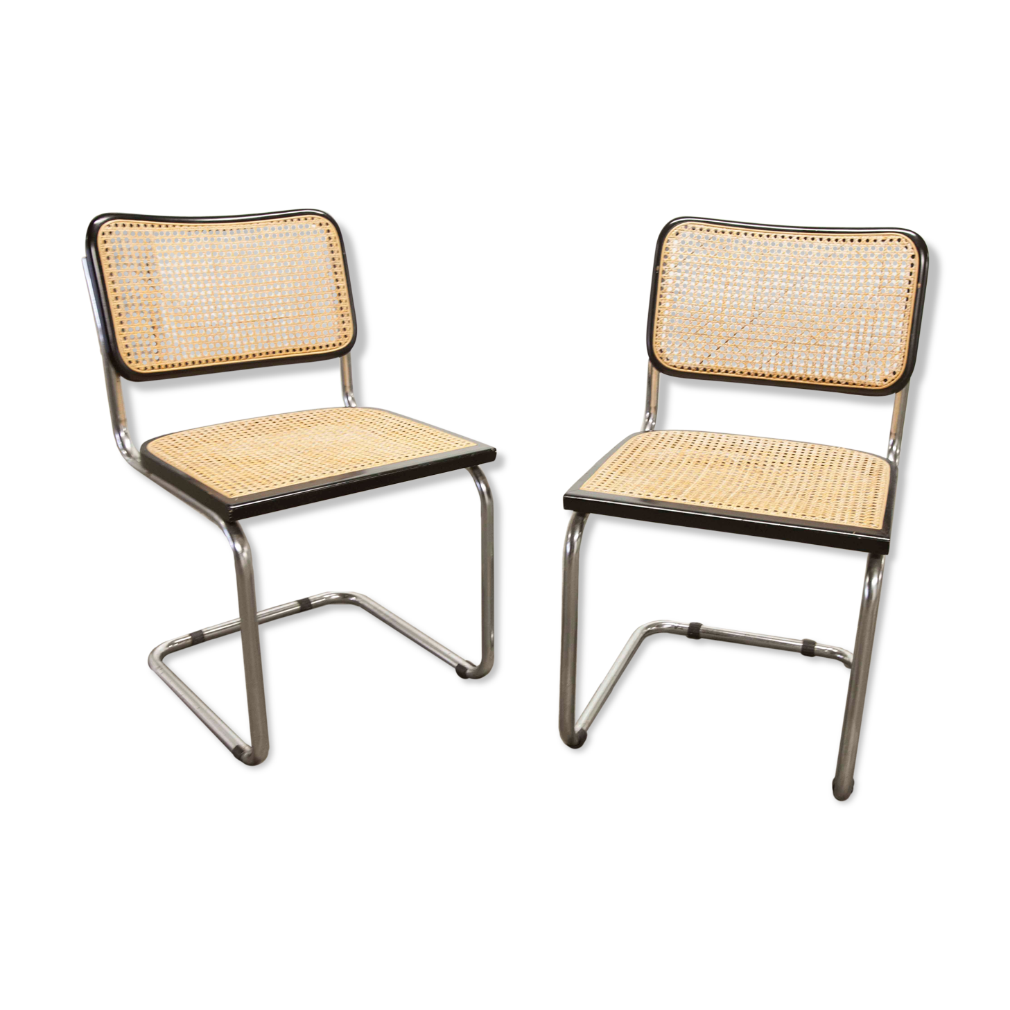 Pair of black Breuer b32 chairs and cannage