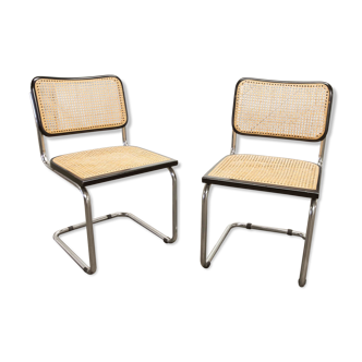 Pair of black Breuer b32 chairs and cannage