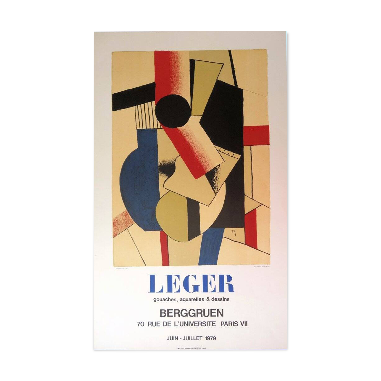 Fernand leger: cubist composition on guitar, signed lithograph - 1979