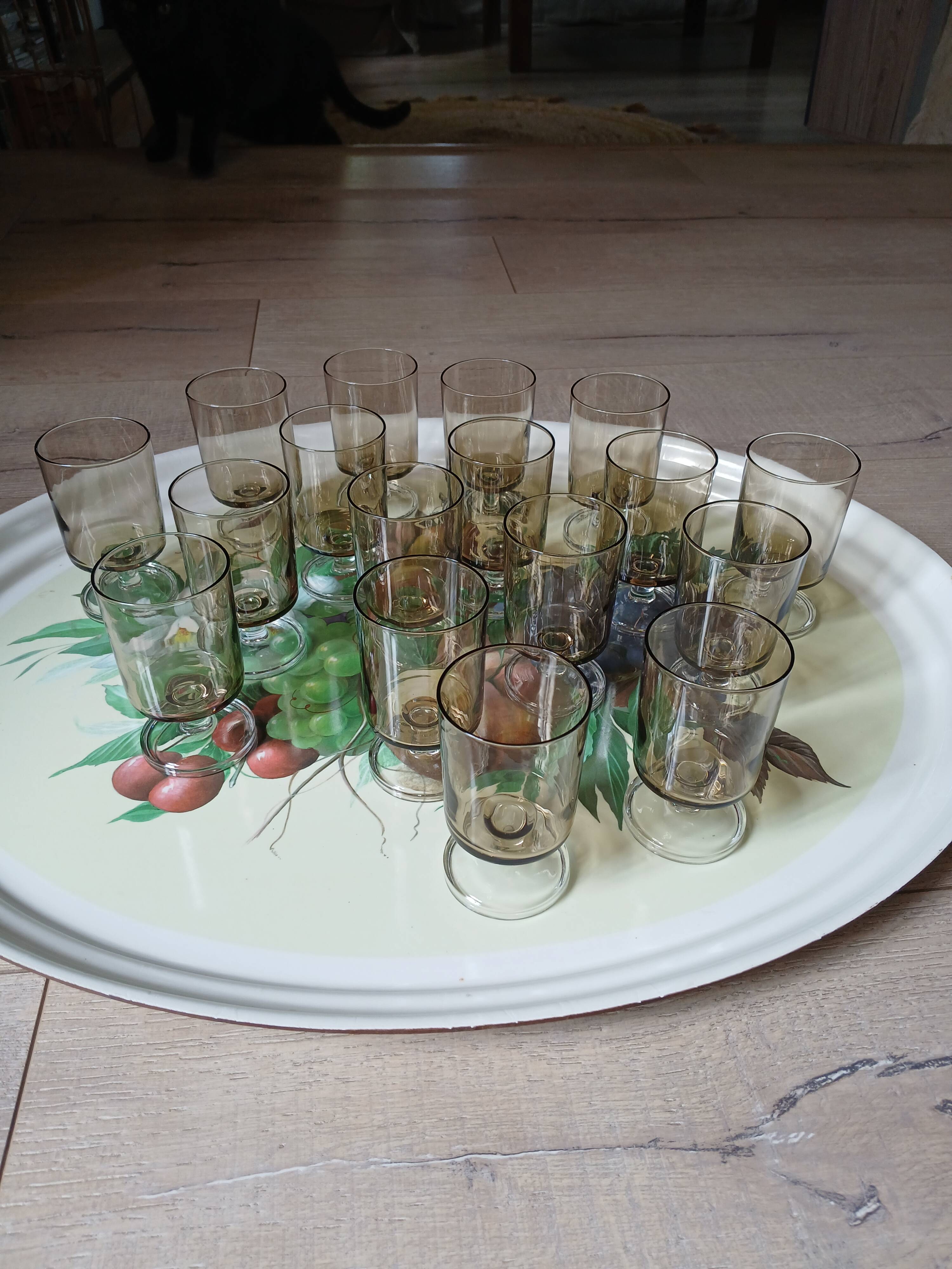 17 vintage stemmed glasses in smoked glass