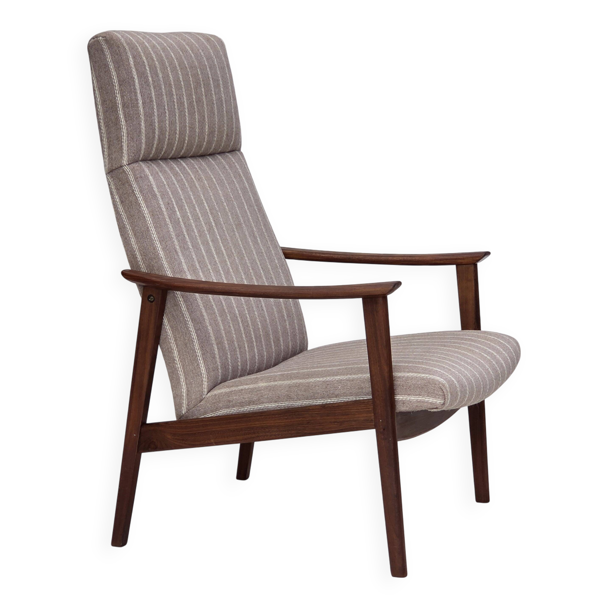 1970s, Danish highback armchair, furniture wool, teak wood, original.