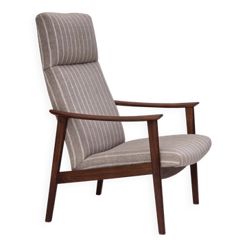 1970s, Danish highback armchair, furniture wool, teak wood, original.