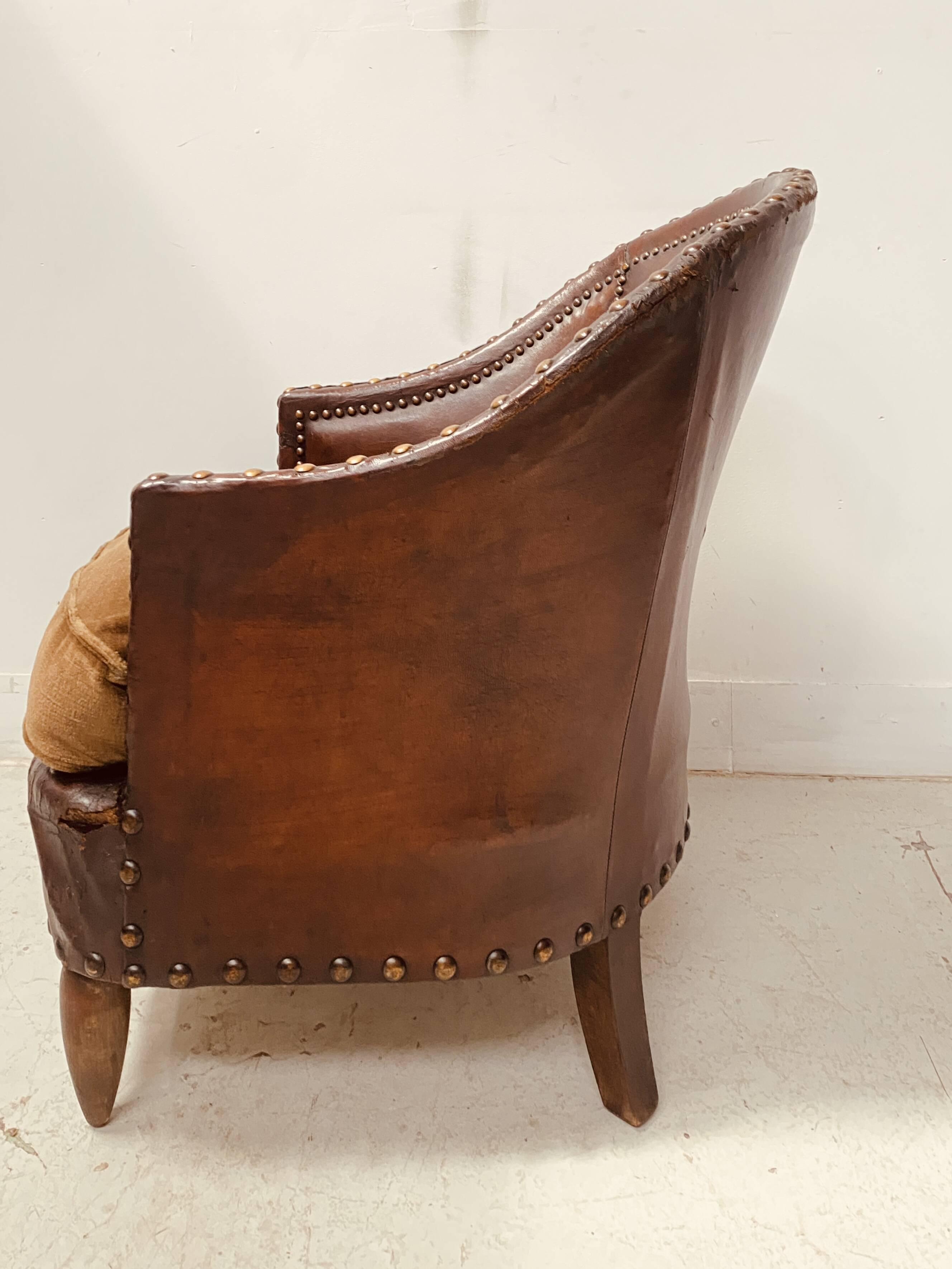 20th Century Art Deco Studded Leather Club Chair