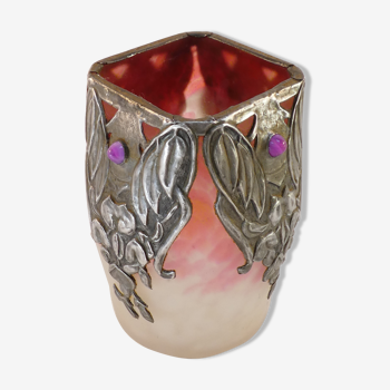 Art nouveau vase in glass paste and tin