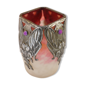 Art nouveau vase in glass paste and tin