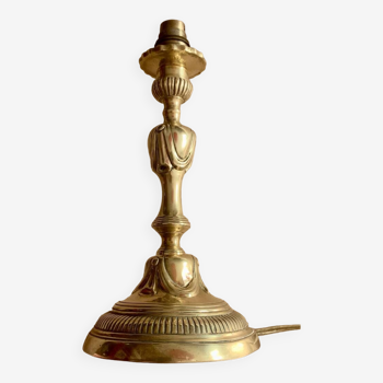 Bronze Lamp Base with Draped Decor Louis XVI Style