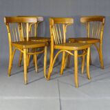Série de 4 chaises Thonet Art déco bistrot blondes 1930