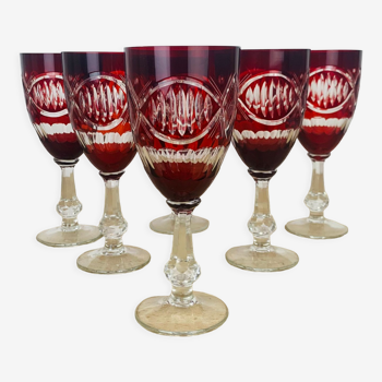 6 red bohemian crystal wine glasses