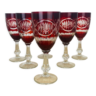 6 red bohemian crystal wine glasses
