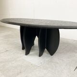 Vintage black stone coffee table, 1980s
