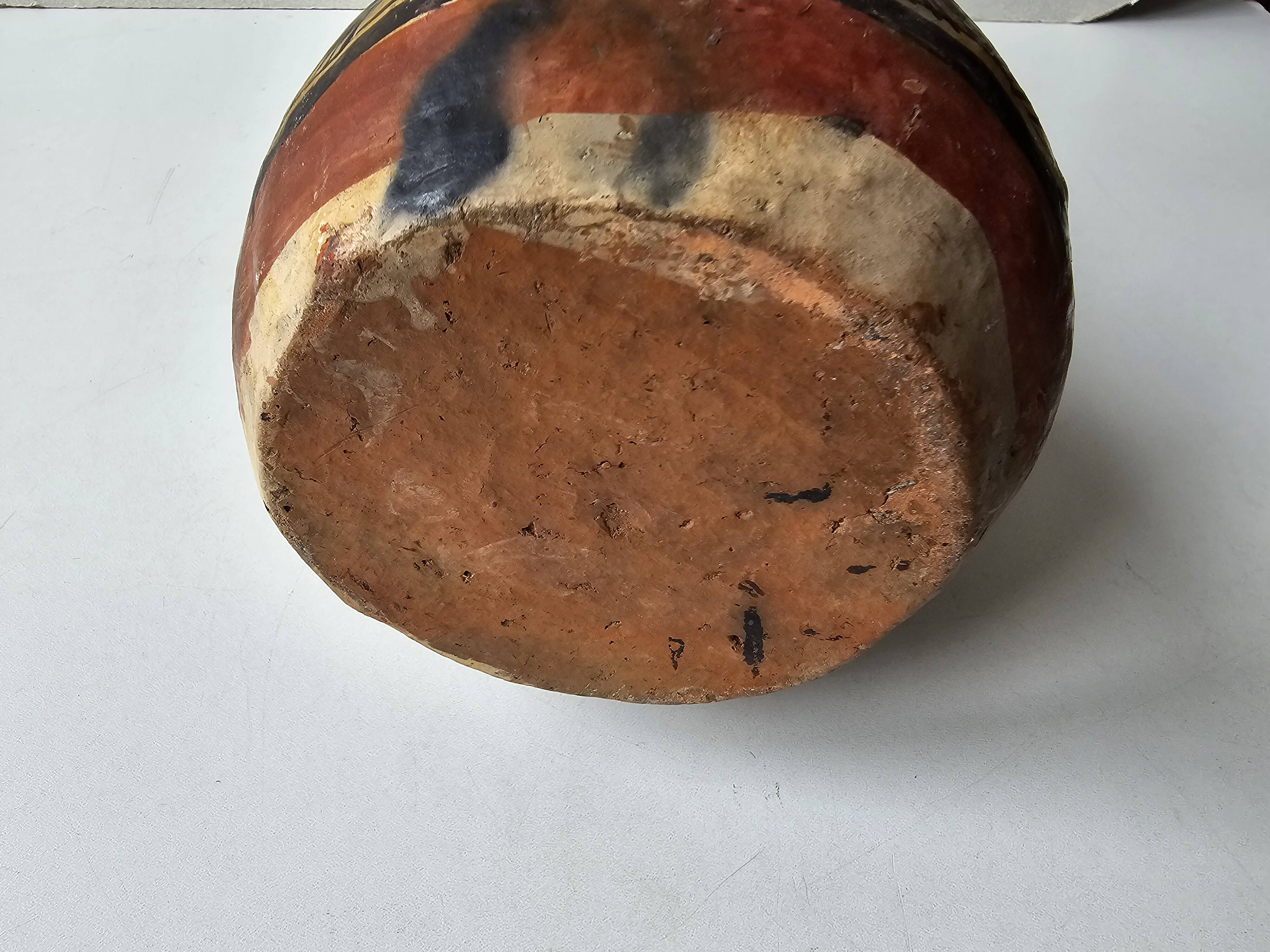 Kabyle Algerian pottery jar vase with polychrome geometric decorations