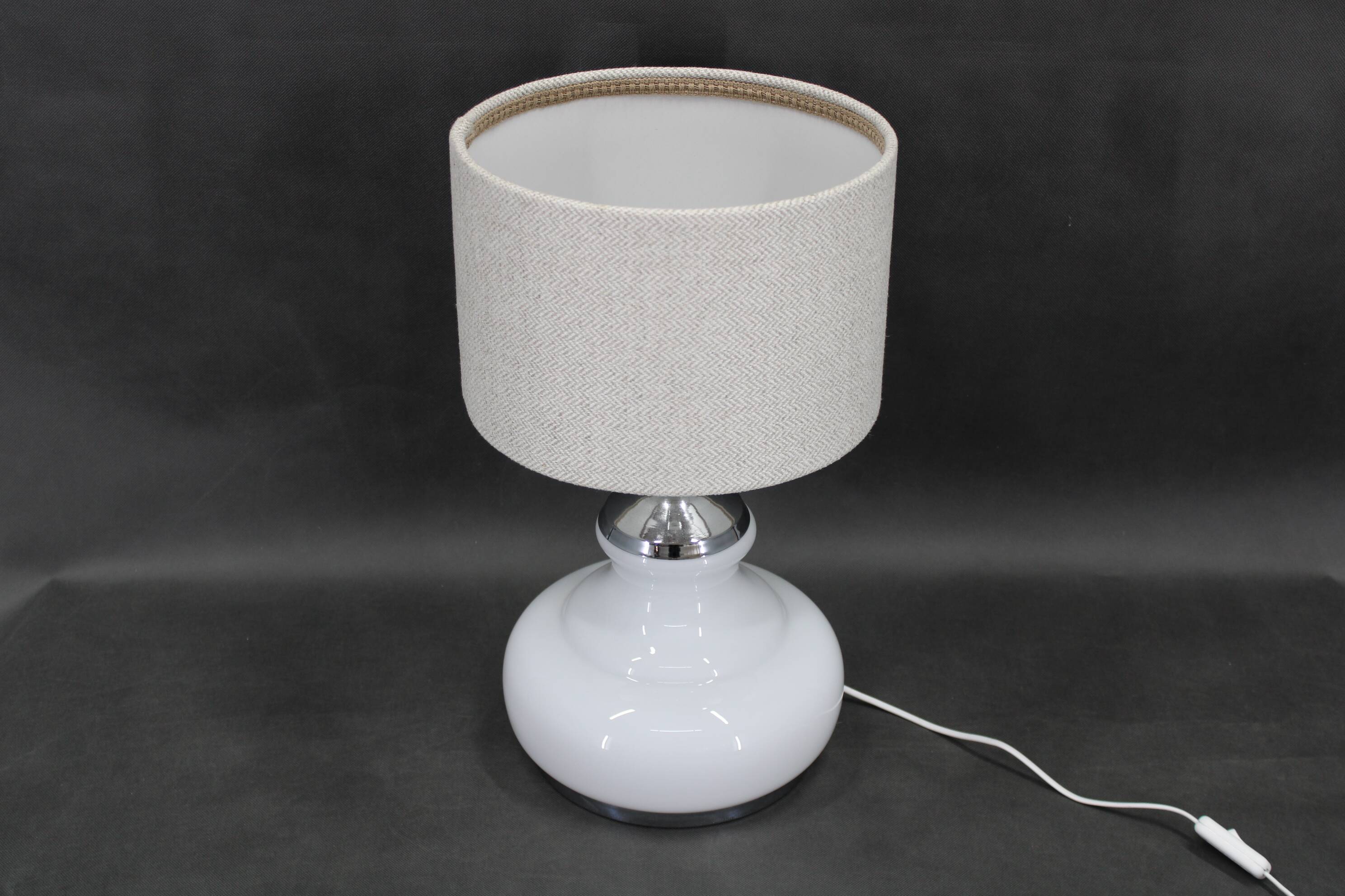 1970s Italian Glass Table Lamp with Boucle Fabric Shade