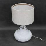 1970s Italian Glass Table Lamp with Boucle Fabric Shade