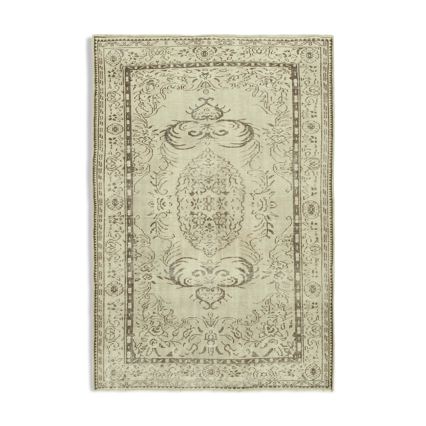 Handmade antique oriental beige carpet 186 cm x 265 cm