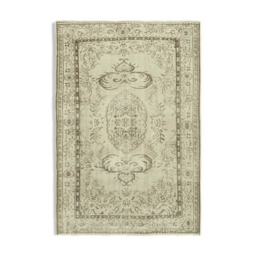 Handmade antique oriental beige carpet 186 cm x 265 cm