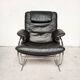 Black leather armchair, Italy 1970