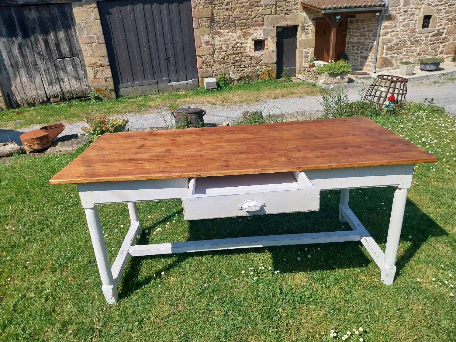 Wooden farmhouse table