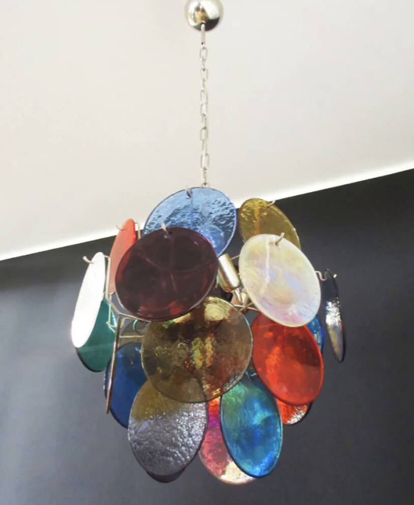 Multicoloured vintage Murano glass chandelier with 4 lights. Italy.