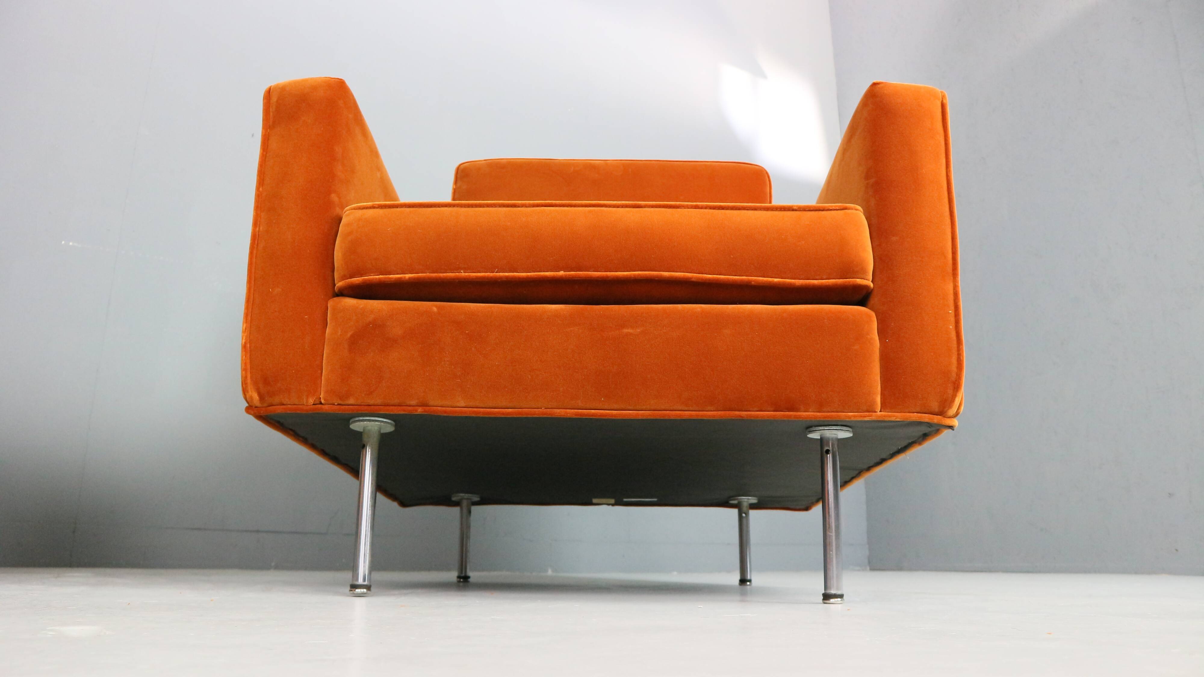 Pair of 1st edition easy chairs 25 BC by Florence Knoll in velvet, 1950s