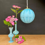 Vintage art deco globe pendant light in blue opaline