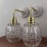 Pair of ceramic and glass wall sconces
