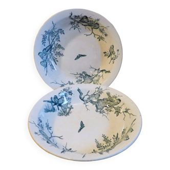 2 round hollow dishes Birds - Saint Amand et Hamage