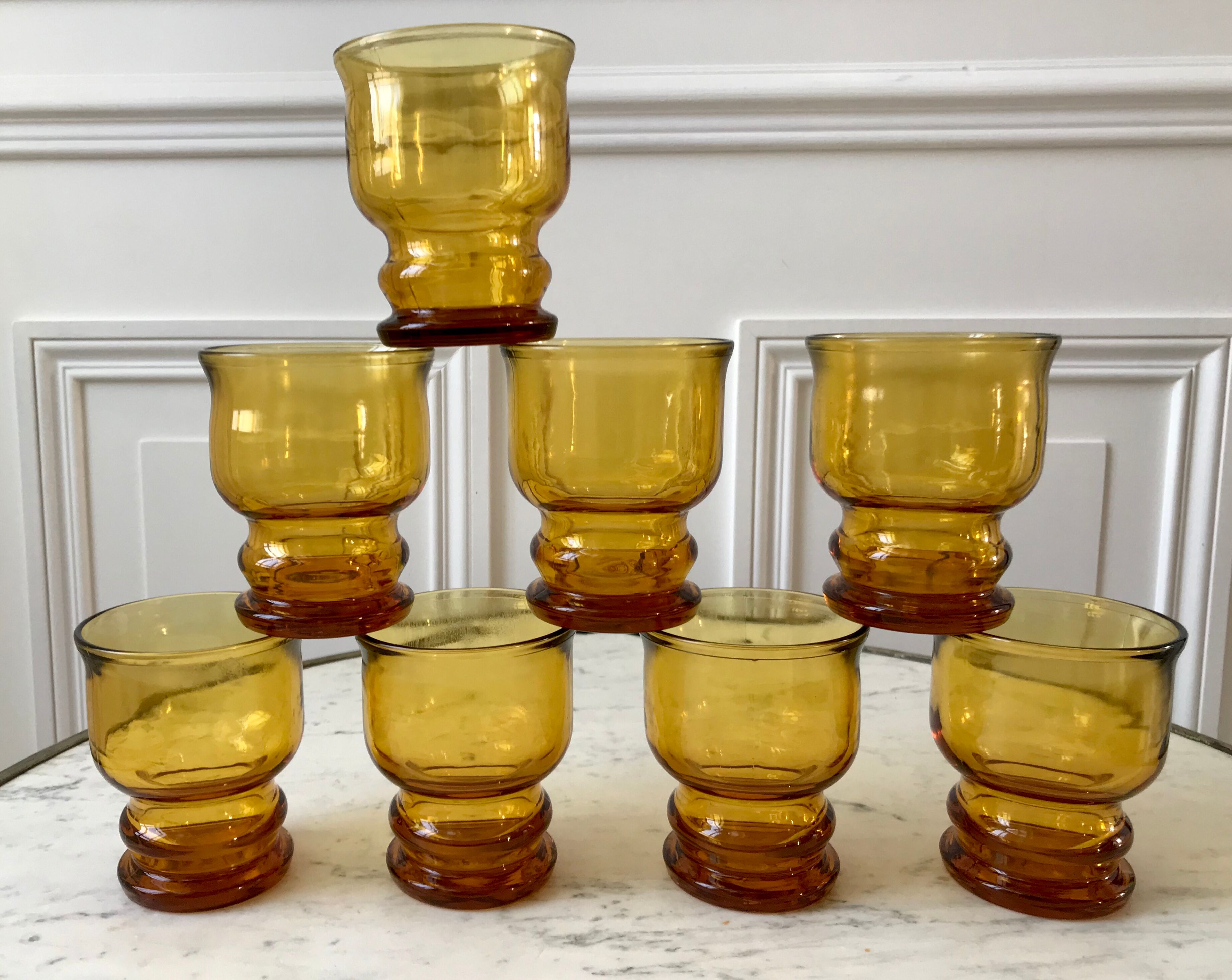 Lot de 8 verres ambrés pernod vintage années 70