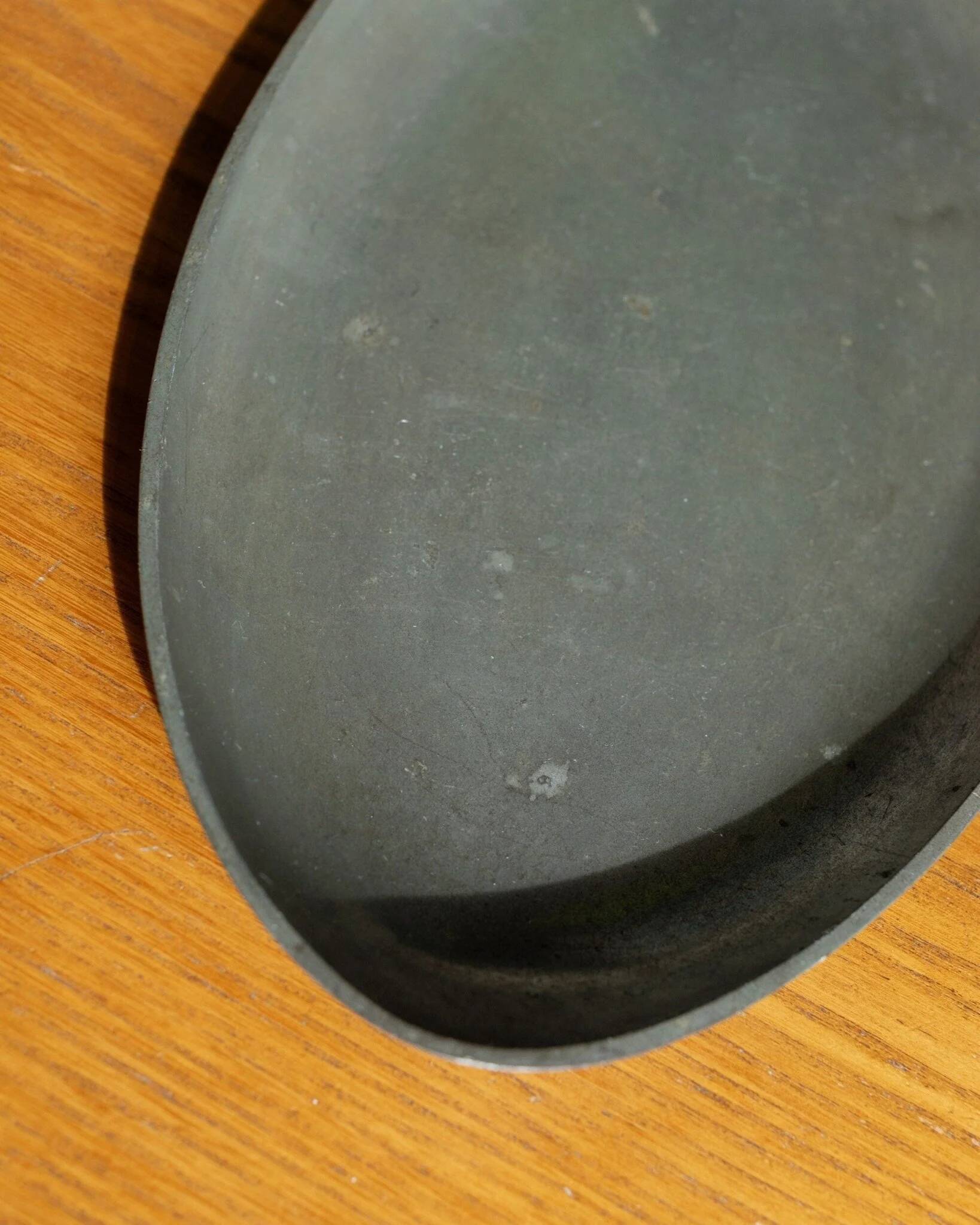 Oval vintage pewter tray by Just Andersen - silver-gray metal, Art Deco Denmark 1930s