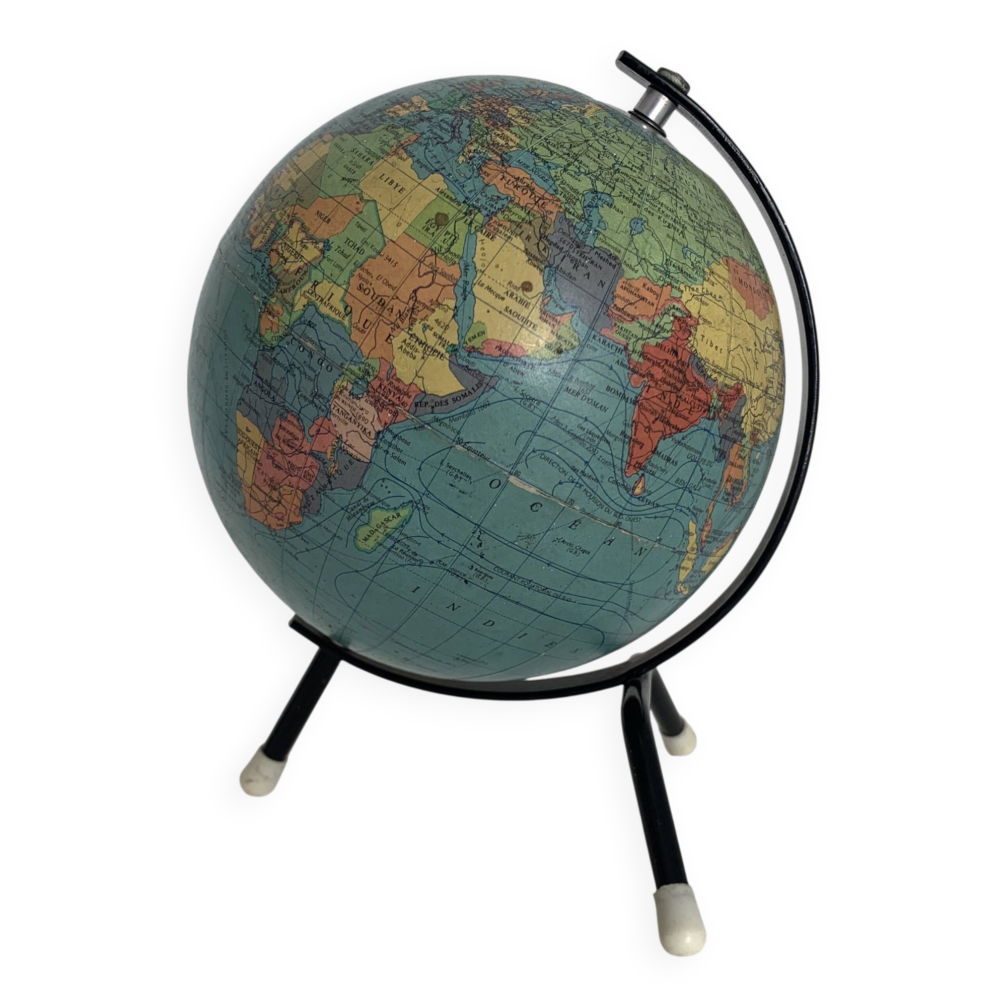 Vintage 1963 tripod terrestrial globe Taride Paris - 22 cm