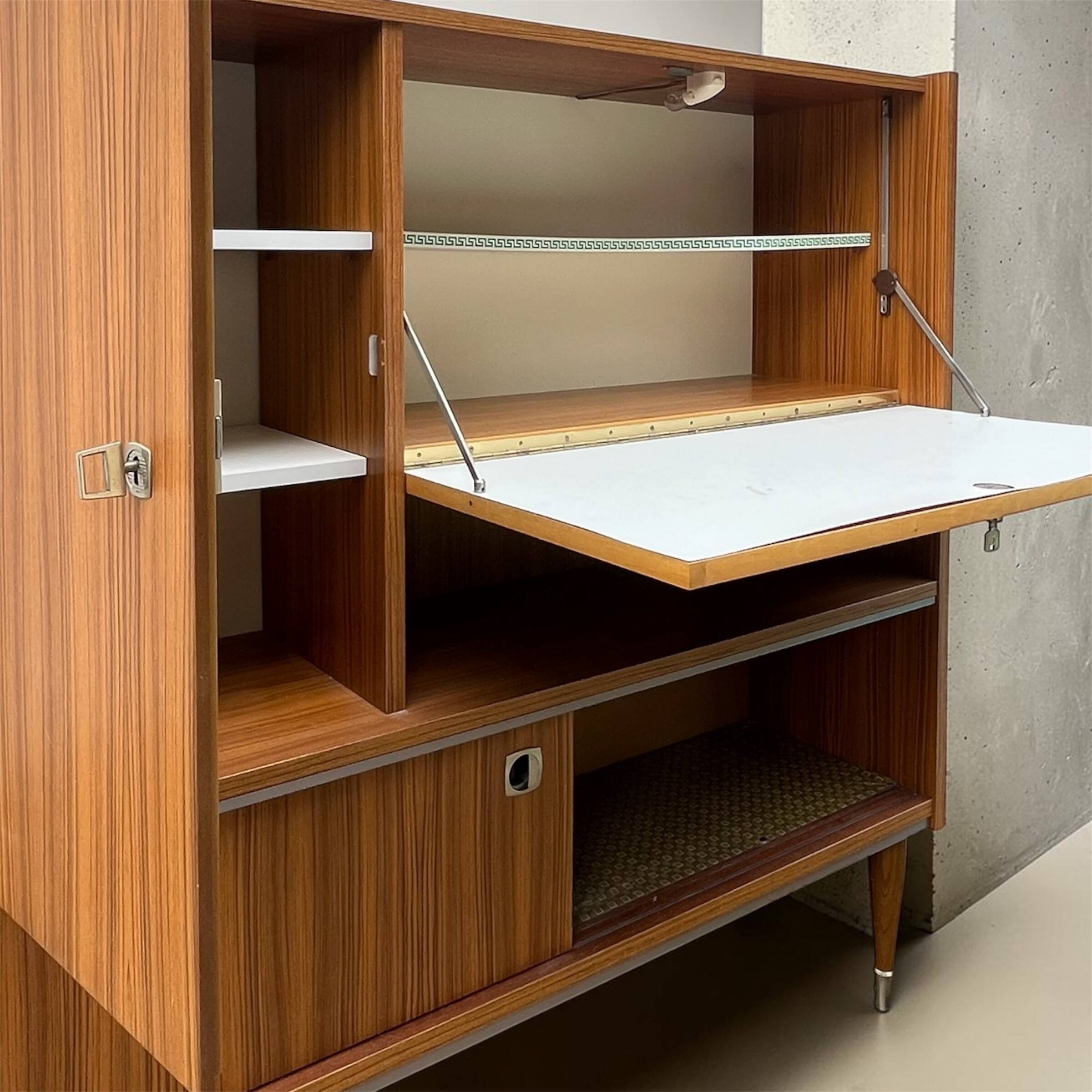 Vintage Scandinavian high buffet in Zebrano.