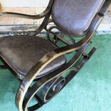 Rocking Chair in wood and leather, twentieth century