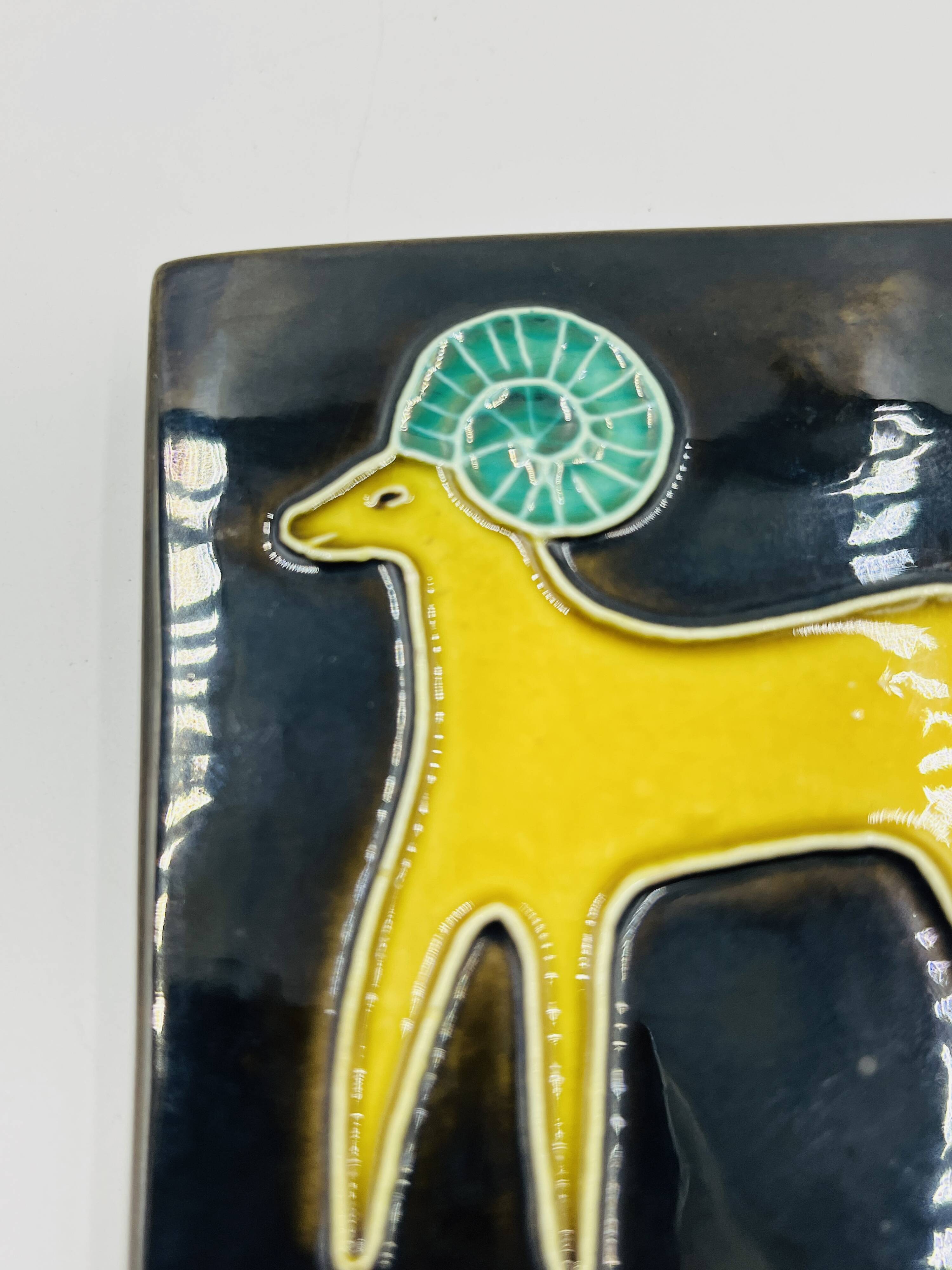 Vintage ceramic tile by Yvette Manoy - 1968