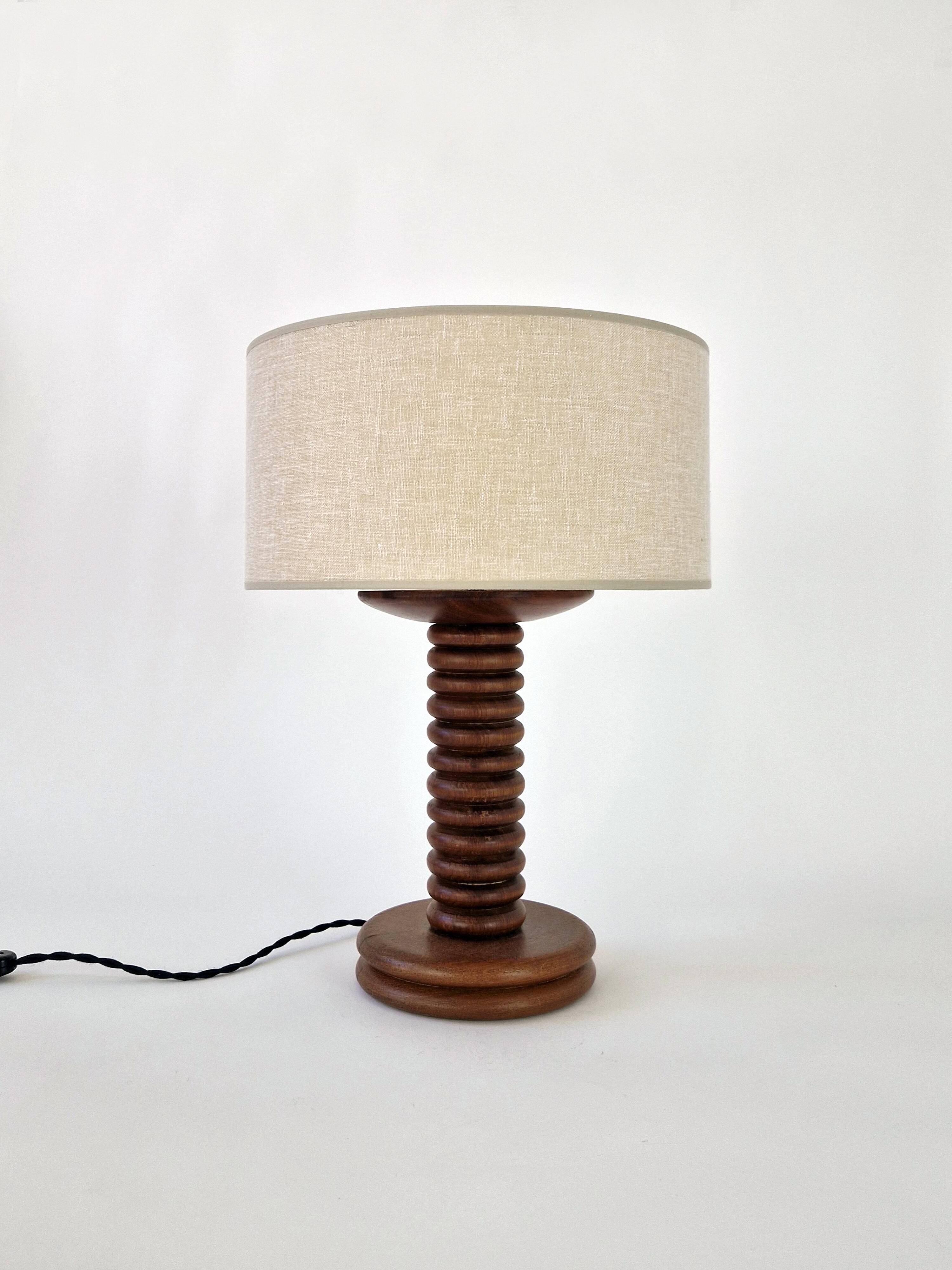 Vintage turned wooden lamp Art Deco style