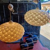 Pair of vintage white plastic pendant lights