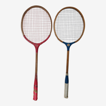 Old vintage wooden badminton rackets