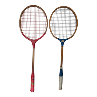 Old vintage wooden badminton rackets