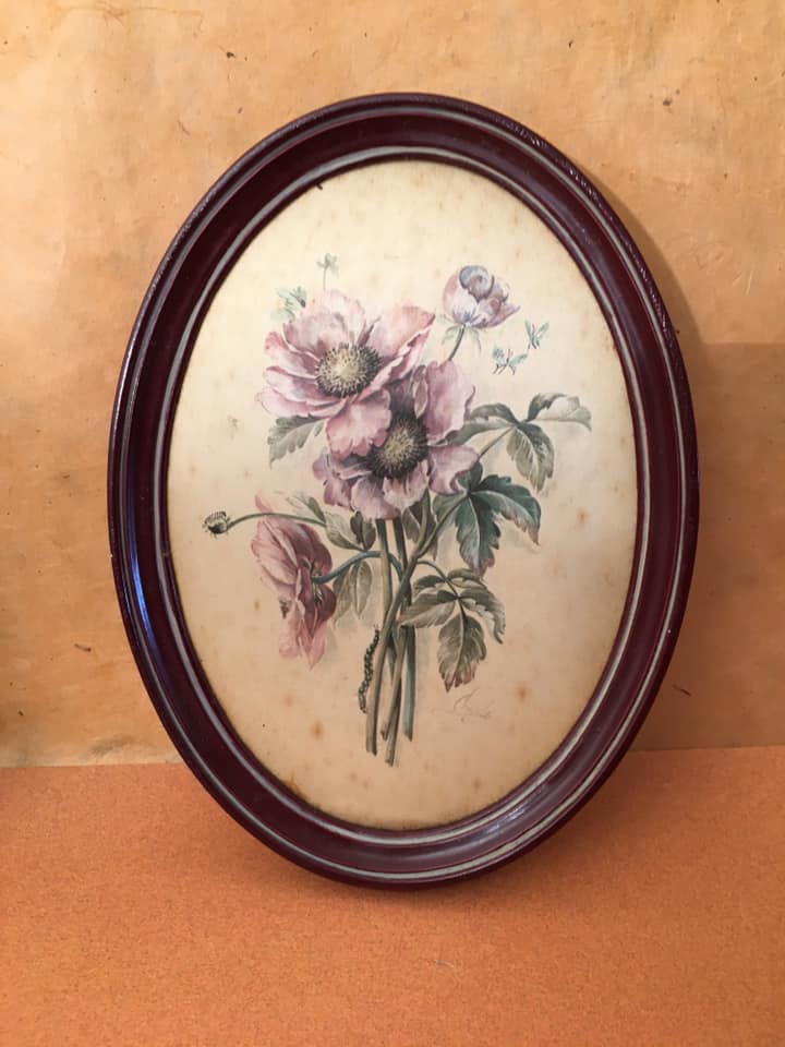 3 small paintings, with flowers in the spotlight