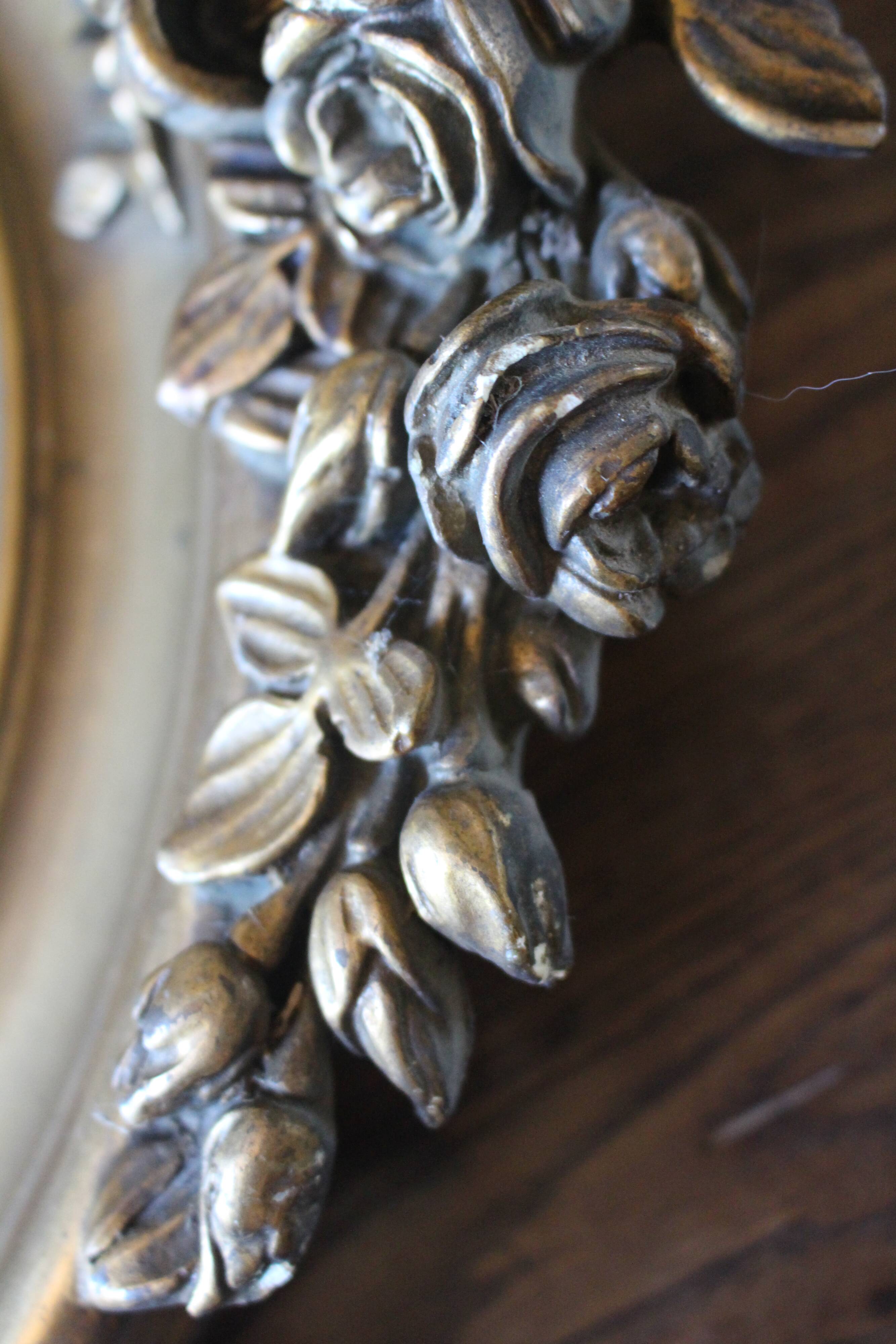Golden Oval Mirror with Bow and Roses Decor