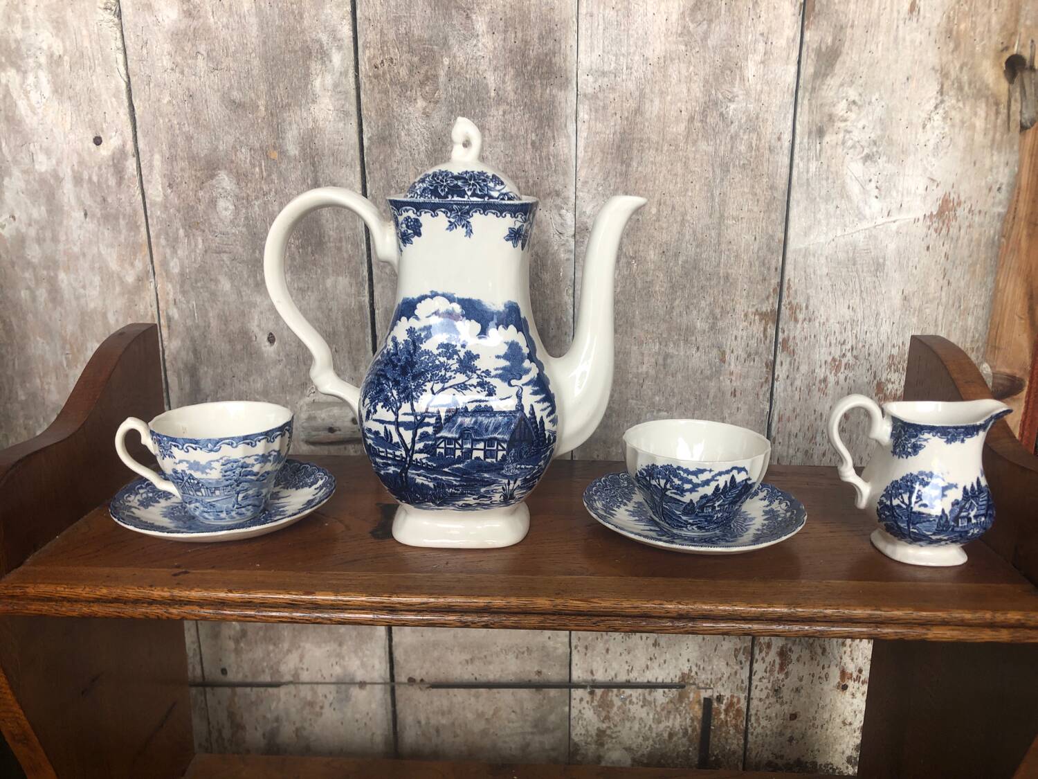 Old tea service the brook myott white ceramic blue decor england