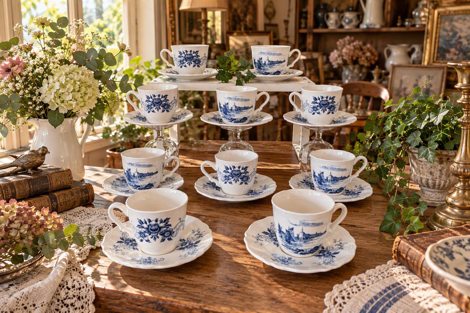Antique coffee service in Sarreguemines earthenware.
