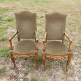 Pair of Louis X V style armchairs in green velvet