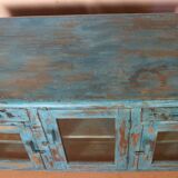 Ancien buffet en teck birman patine bleu d’origine
