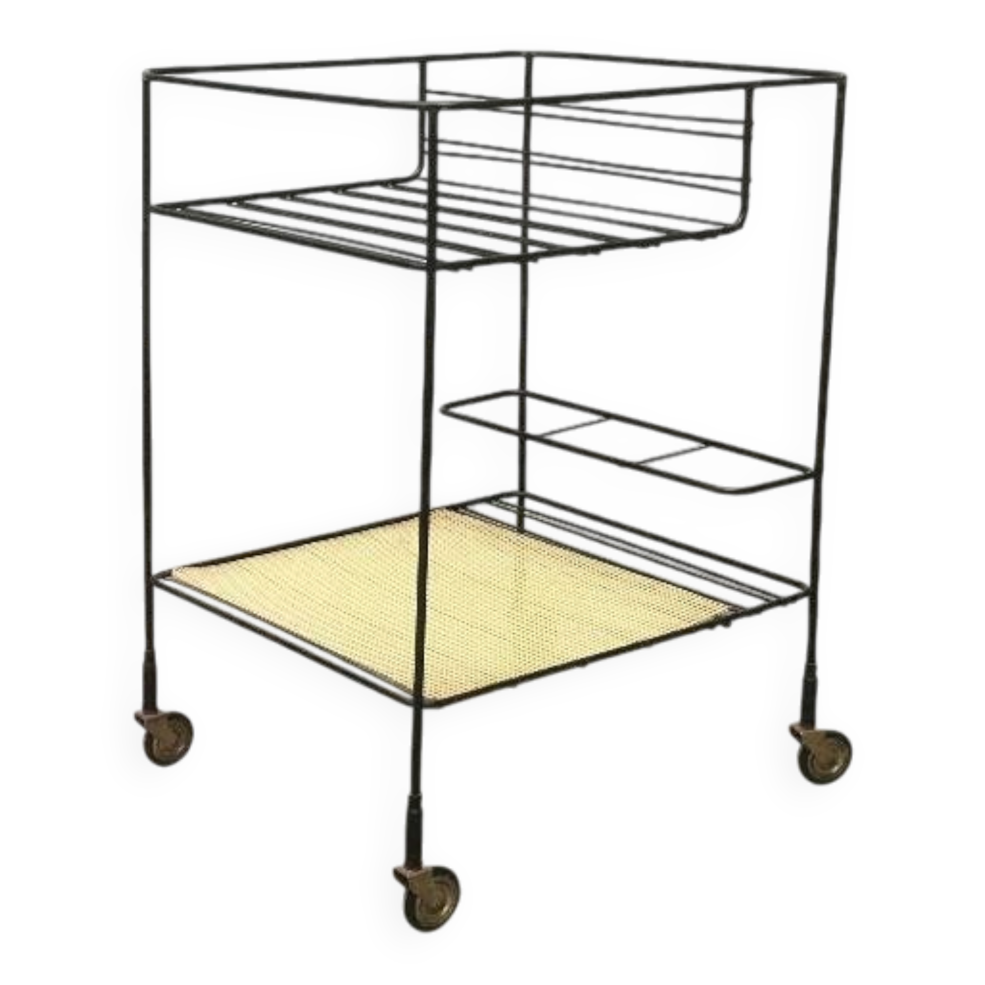 Minimalist perforated metal serving trolley in mid-century style, 1960s.