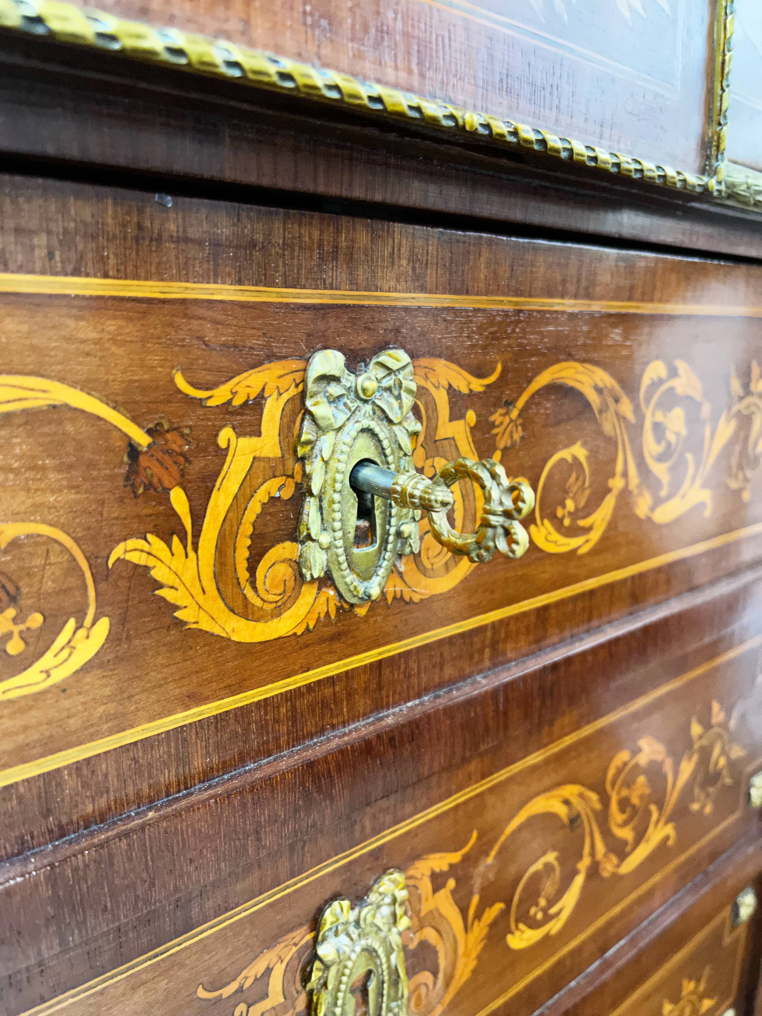 Writing desk in Napoleon III Marquetry white marble top