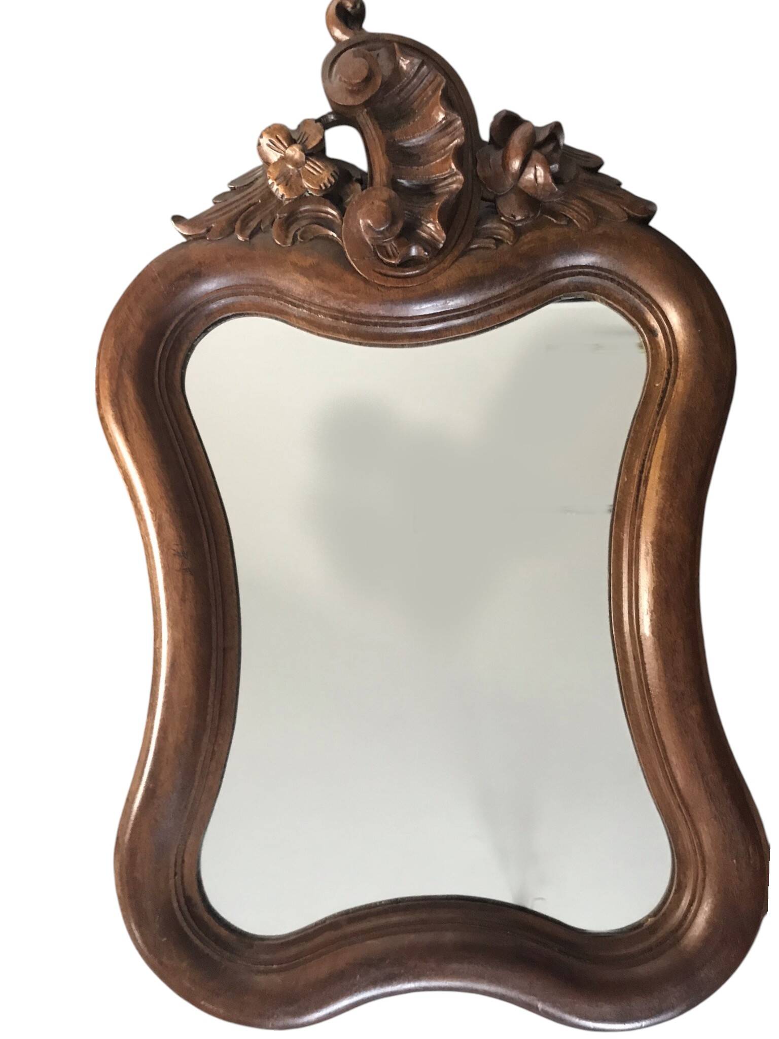 Antique Louis XV style wooden scalloped mirror