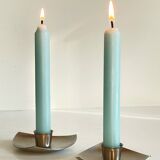 Vintage brushed metal geometric candle holders