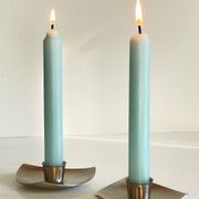 Vintage brushed metal geometric candle holders